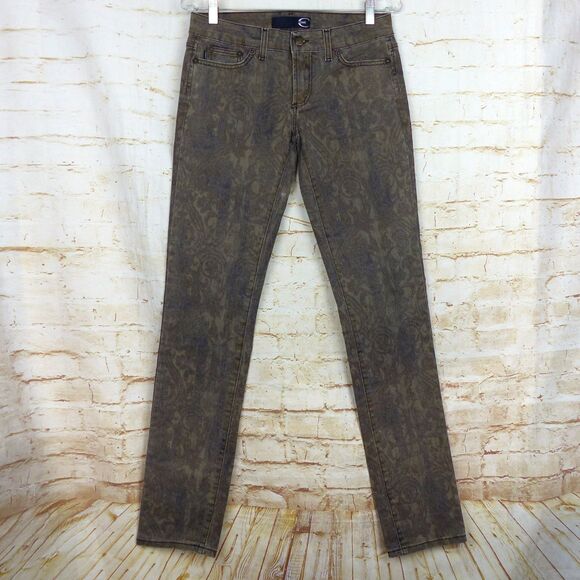 Just Cavalli Jeans Y2K Women 29 Brown Baroque Paisley Print Stretch Skinny Italy - Picture 2 of 15